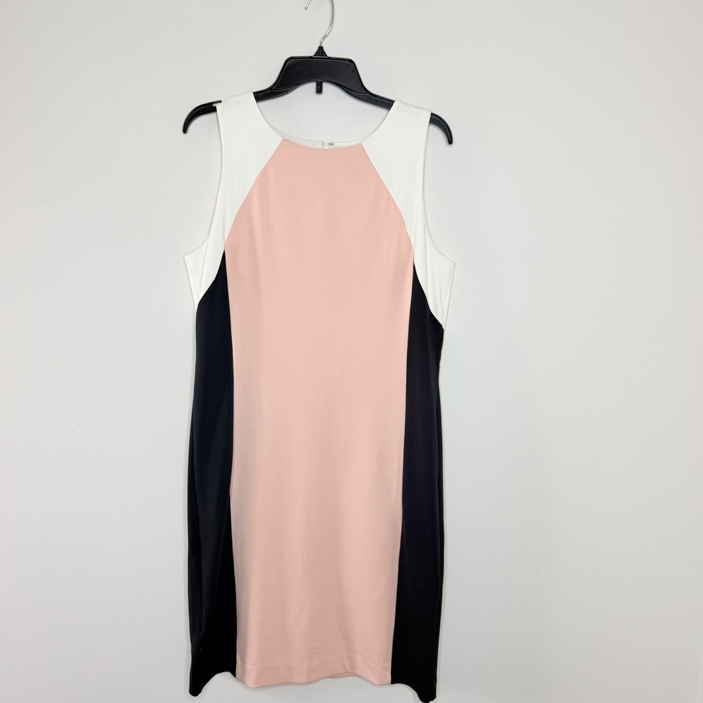 Ann Taylor Factory Womens 12 Colorblock Sheath Sleeveless Dress Pink Black White